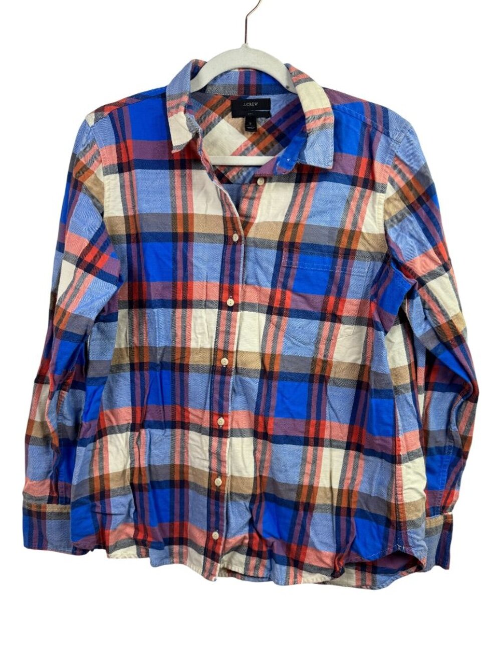 J.Crew Boys Plaid Button Up Shirt 100% Cotton Women Size 12 Blue Red Long Sleeve